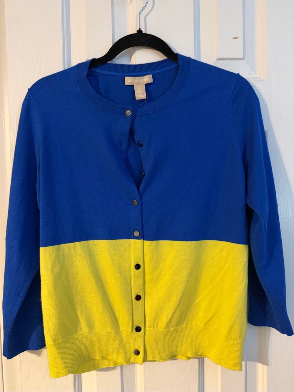 Banana Republic Colorblock Blue and Yellow Women's Cardigan Sweater Size Large